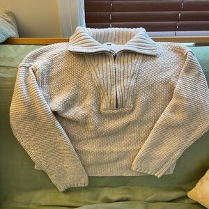Universal Thread Cream Zip-Neck Textured Sweater
